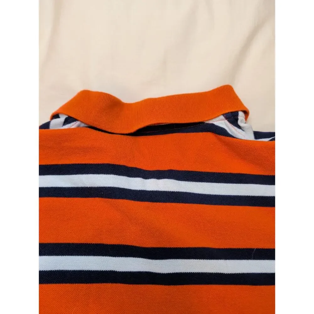 Polo Ralph Lauren Shirt Mens XL Orange Navy White Striped Short Sleeve Pony Logo